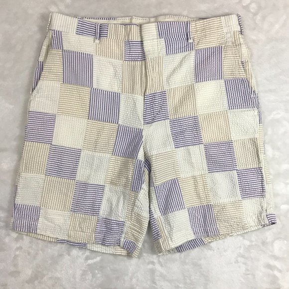 Berle 100% Cotton Seersucker Patchwork Shorts Men's Size 38R Striped Flat‎ Front - Picture 8 of 10
